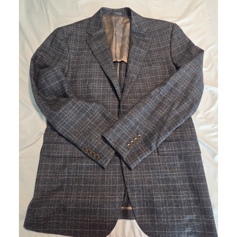 IBIZA Mens Wool Plaid Blazer Gray 2-Button Single Breasted Jacket 40R L
